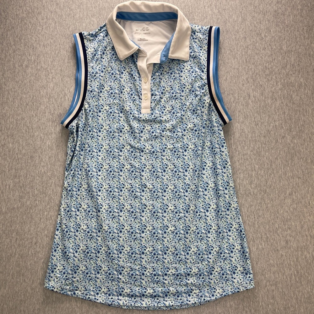 IZOD Performance Womens XS Floral Sleeveless Golf Polo Top Blue Stretch Tank EUC
